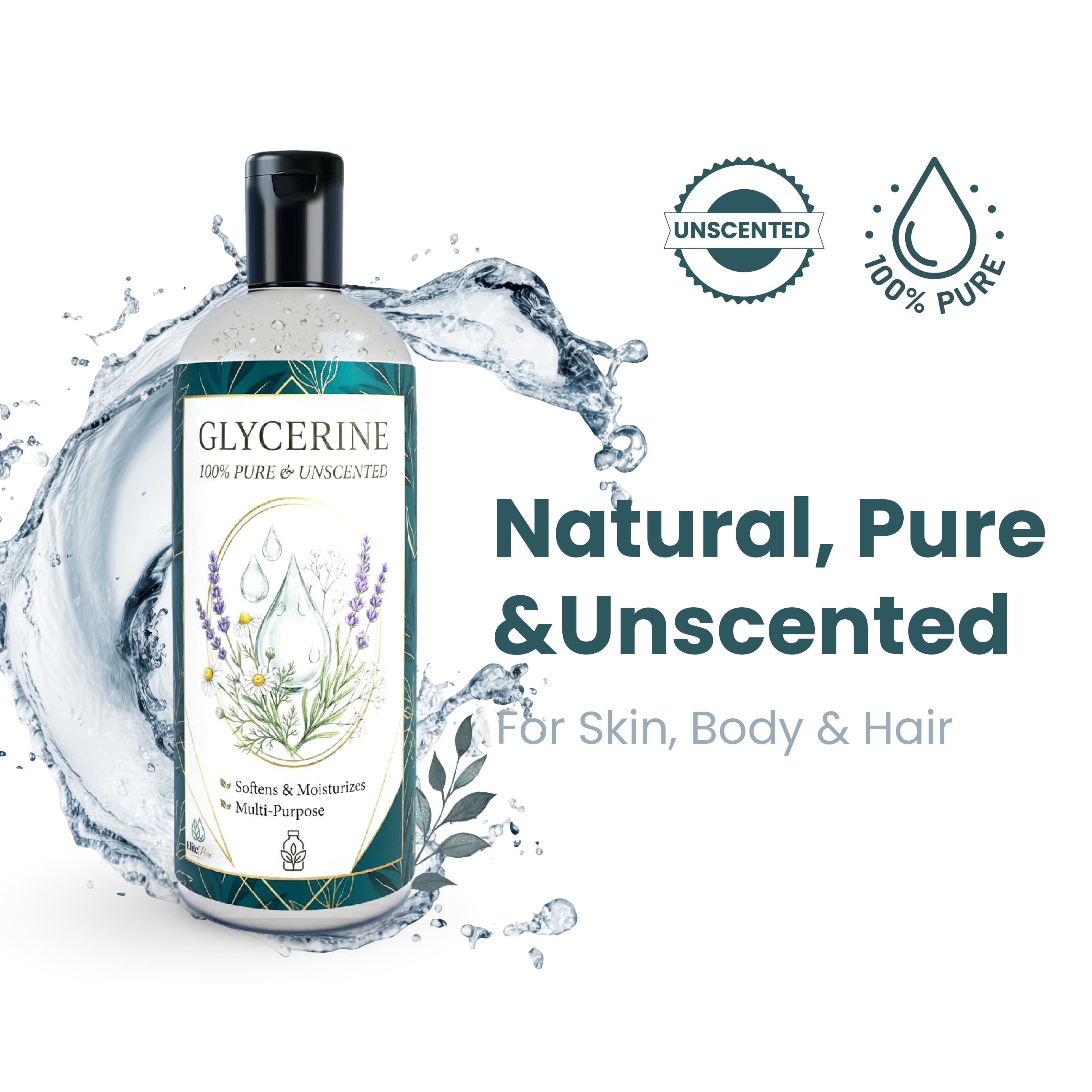 Pure Glycerine — 100% Pure & Unscented — for skin, body & hair.